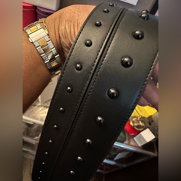 NWOT Karl Lagerfeld PARIS Black Leather Double Belt with Buckle/Grommets - Picture 4 of 14